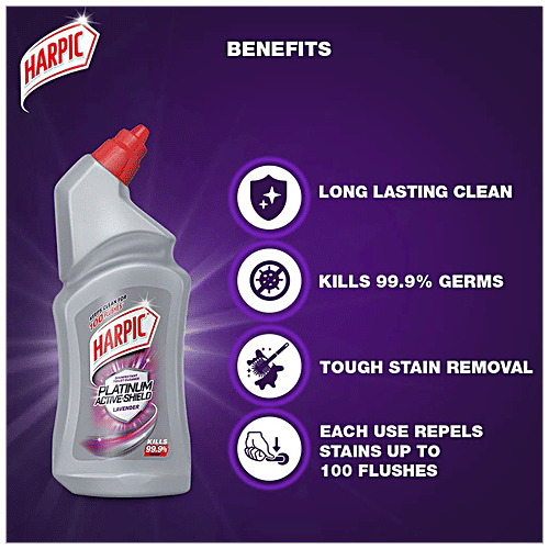 Harpic Platinum Active-Shield Disinfectant Toilet Cleaner Liquid - Lavender, 500 ml  