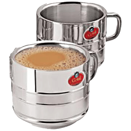Swastik Steel Stainless Steel Tea Cup - Double Wall, Kitkat, 2 pcs  