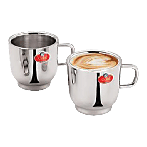 Swastik Steel Stainless Steel Tea Cup - Double Wall, Deluxe, 2 pcs