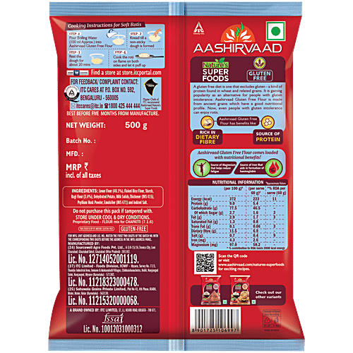 Aashirvaad Nature's Super Foods Gluten Free Flour For Chapati, 500 g Pouch Gluten Free,