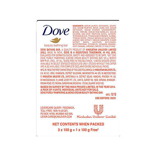 Dove Almond Cream Beauty Bathing Bar, 100 g Buy 3 Get 1 Free 
