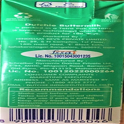 Dutchie Buttermilk - Masala, Low Fat, 180 ml  