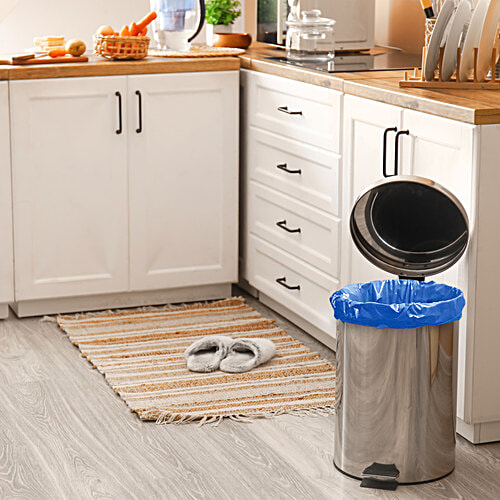 bb home Garbage Bags - Small, Blue, 43x48 cm, 15 pcs (Compostable) Super Strong, Perforated for Easy Tear