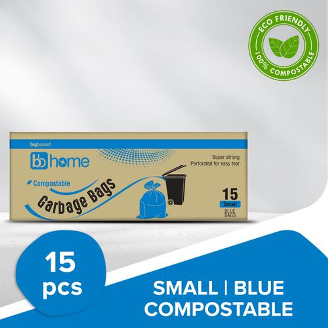 BB Home Garbage Bags - Small, Blue, 43x48 cm, 15 pcs (Compostable)
