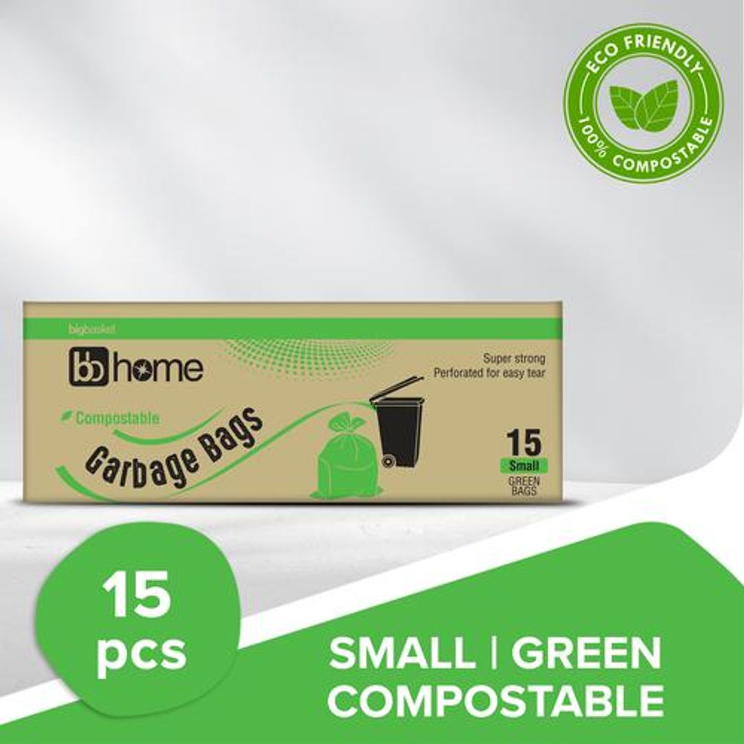BB Home Garbage Bags - Small, Green, 43x 48 cm, 15 pcs (Compostable)