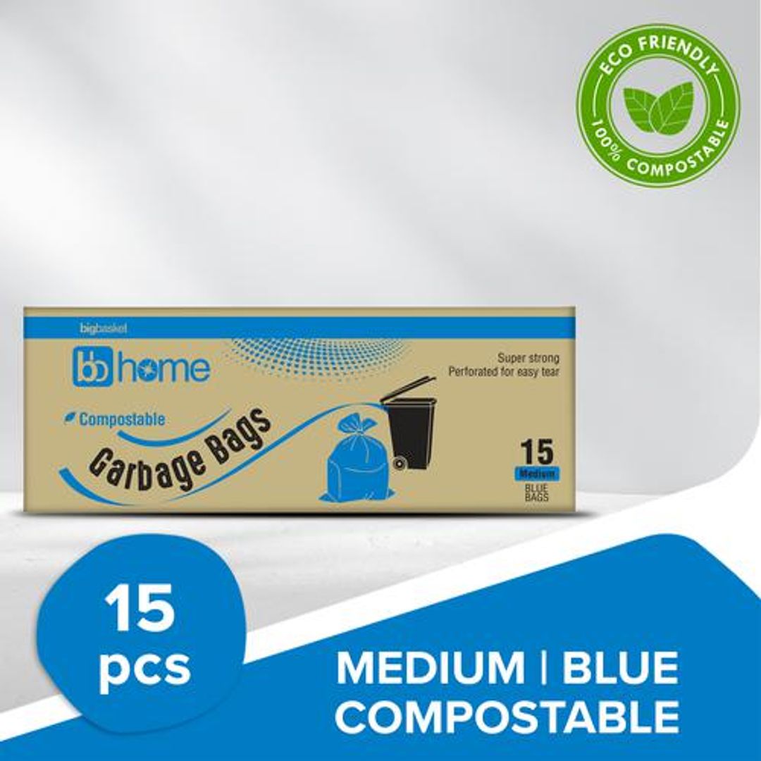 BB Home Garbage Bags - Medium, Blue, 48 x 53 cm, 15 pcs (Compostable)
