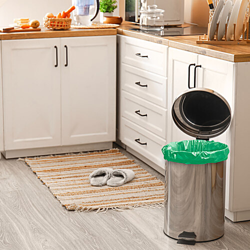 bb home Garbage Bags - Medium, Green, 48 x 53 cm, 15 pcs (Compostable) Super Strong, Perforated for Easy Tear