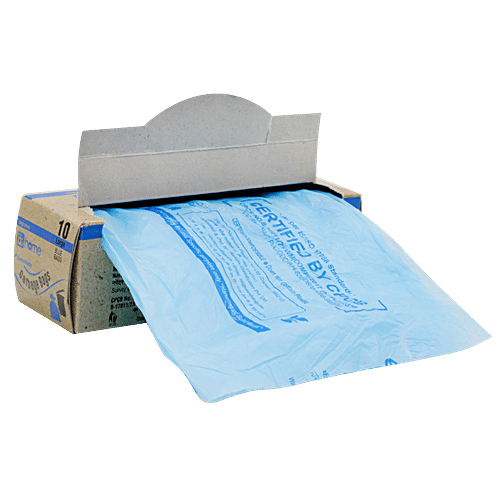 bb home Garbage Bags - Large, Blue, 61x81 cm, 10 pcs (Compostable) Super Strong, Perforated for Easy Tear