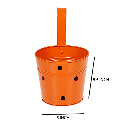 Klassic Polka Stripe Railing Metal Pot Planter - Orange, Medium, 1 pc  High Quality