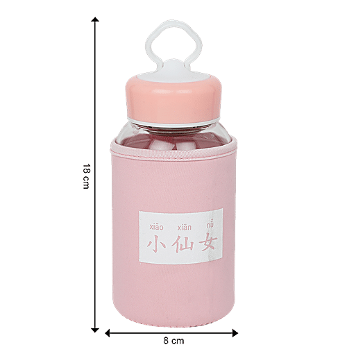 DP Glass Water Bottle With Cover - Pink, BB1249, 330 ml 1 pc 