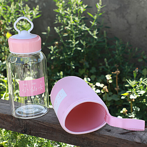 DP Glass Water Bottle With Cover - Pink, BB1249, 330 ml 1 pc 