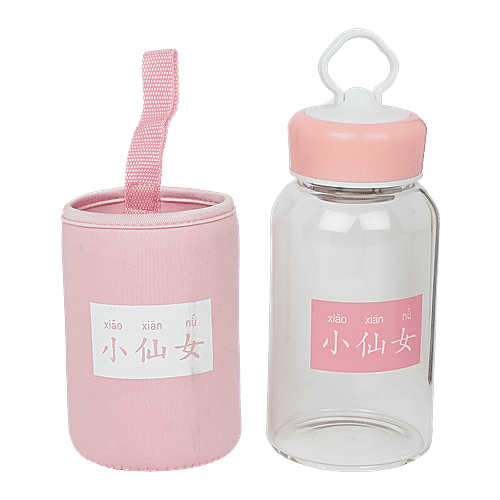 DP Glass Water Bottle With Cover - Pink, BB1249, 330 ml 1 pc 