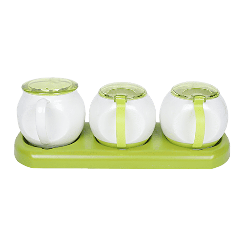 DP Pickle/Chutney Set Ceramic - Green & White BB603, 3 pcs  