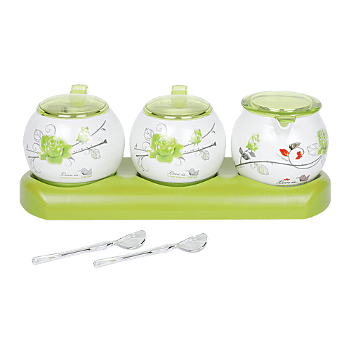 DP Pickle/Chutney Set Ceramic - Green & White BB603, 3 pcs  