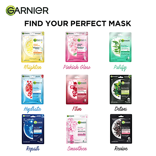 Garnier Skin Naturals Ageless White Face Serum Sheet Mask - Grape Seeds & Hyaluron, Red, 28 g