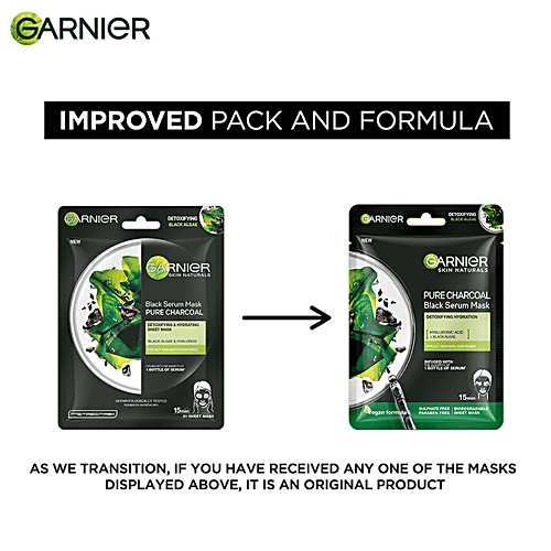 Garnier Pure Charcoal Black Serum Face Sheet Mask - For Oily Skin With Open Pores, 28 g  