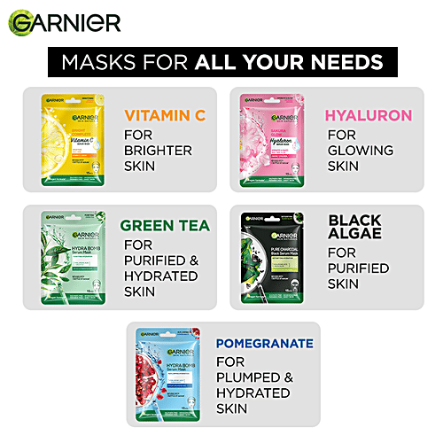 Garnier Pure Charcoal Black Serum Face Sheet Mask - For Oily Skin With Open Pores, 28 g  