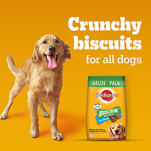 Pedigree Biscrok Biscuits Above 4 Months Dog Treats With Chicken, 900 g  Source of Calcium, Goodness of 15% Protein