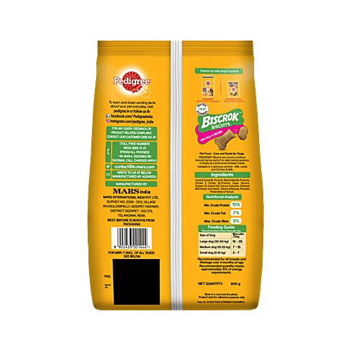 Pedigree Biscrok Biscuits (Above 4 Months) Dog Treats, Chicken with Milk Flavour, 900 g, Source of Calcium, Goodness of 15% Protein, 900 g Source of Calcium, Goodness of Protein