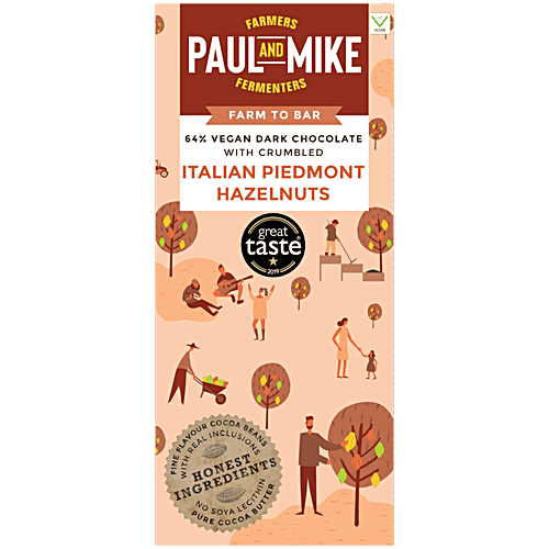 Paul And Mike Italian Piedmont Hazelnut Chocolate - 64% Vegan Dark, No Refined Sugar, 100% Natural, 68 g Box No Soya Lecithin