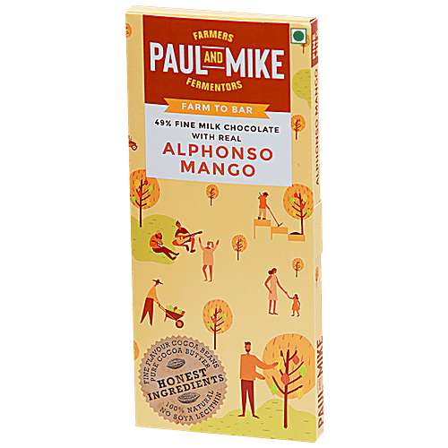 Paul And Mike 49% Fine Milk Chocolate With Alphonso Mango, 68 g Box No Soya Lecithin