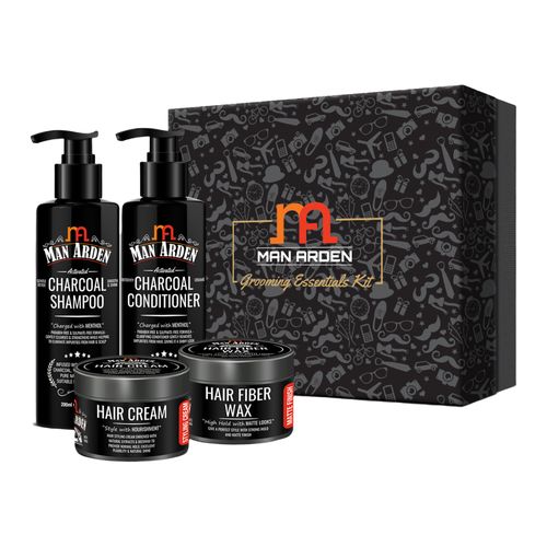 Buy Man Arden Grooming Kit: Charcoal Shampoo + Charcoal Conditioner + Hair  Cream + Hair Fibre Wax Online at Best Price of Rs 1496 - bigbasket