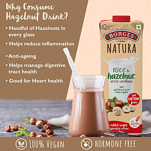 Borges Natura Rice & Hazelnut Drink, Vegan, 1 L Tetra Pak No Added Sugar & Gluten Free