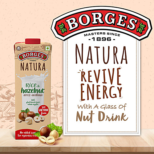 Borges Natura Rice & Hazelnut Drink, Vegan, 1 L Tetra Pak No Added Sugar & Gluten Free