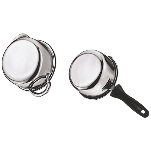 Kitchen Essentials Steel Cookware Set - Milk Saucepan, 14 cm, Casserole With Glass Lid 16 cm, 3 pcs (1 L + 1.4 l)
