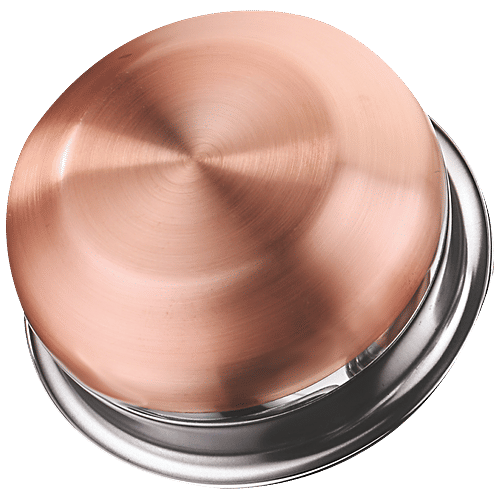 Kitchen Essentials Stainless Steel Cook & Serve Urli/Handi - Copper Bottom, Mirror Finish, 17 cm, 500 ml  