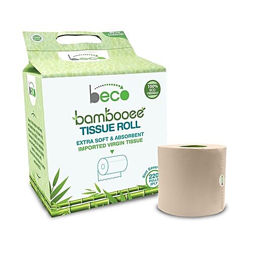 beco Bambooee 3 Ply Toilet Roll - Eco-Friendly, 220 Pulls (Value Pack of 8) 