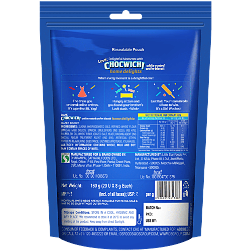 LuvIt Chocwich White Home Delights Chocolate, 160 g (20 pcs x 8 g Each)