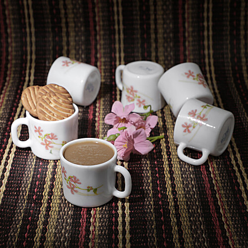 LaOpala Chai/Laopala Opalware Regular Cup Set - Coral Charm, 120 ml (Pack of 6) 