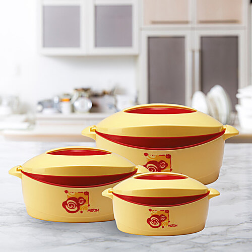 Milton Trump Junior Gift Set Casserole For Roti/Chapati - Ivory With Red, 3 pcs (500 ml + 1 L + 1.5 L) Keep the Food Hot & Fresh for Long Hours