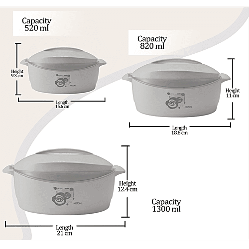 Milton Trump Junior Gift Set Casserole For Roti/Chapati - Yellow With Grey, 3 pcs (500 ml + 1000 ml + 1500 ml) 