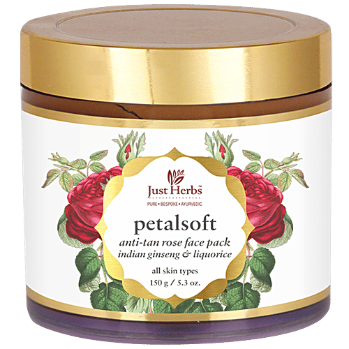 Just Herbs Petal Soft Antitan Rose Face Pack - Indian Ginseng & Liquorice, All Skin Types, No Parabens & Mineral Oil, 150 g  No Parabens & Mineral Oil