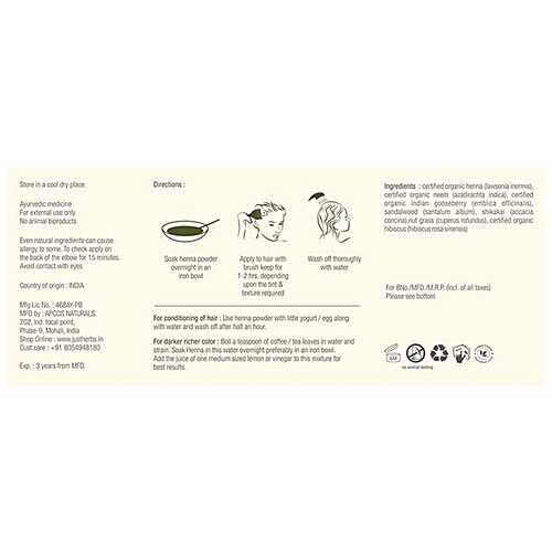 Buy Just Herbs Herbal Henna Plus Certified Organic Natural Hair Colour Online at Best Price of