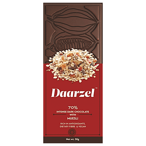 Daarzel 70% Dark Chocolate With Muesli - Vegan, Rich In Antioxidants, Dietary Fibre, 50 g Box Rich in Antioxidants, Dietary Fibre & Vegan