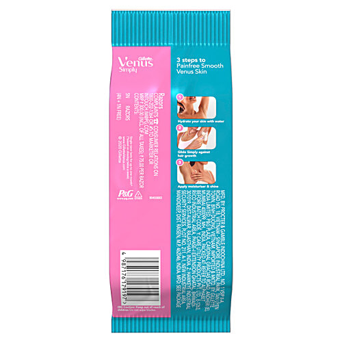 Gillette Venus Simply 3 Blade Hair Removal Razor - For Women, 5 pcs (Buy 4 Get 1 Free) 