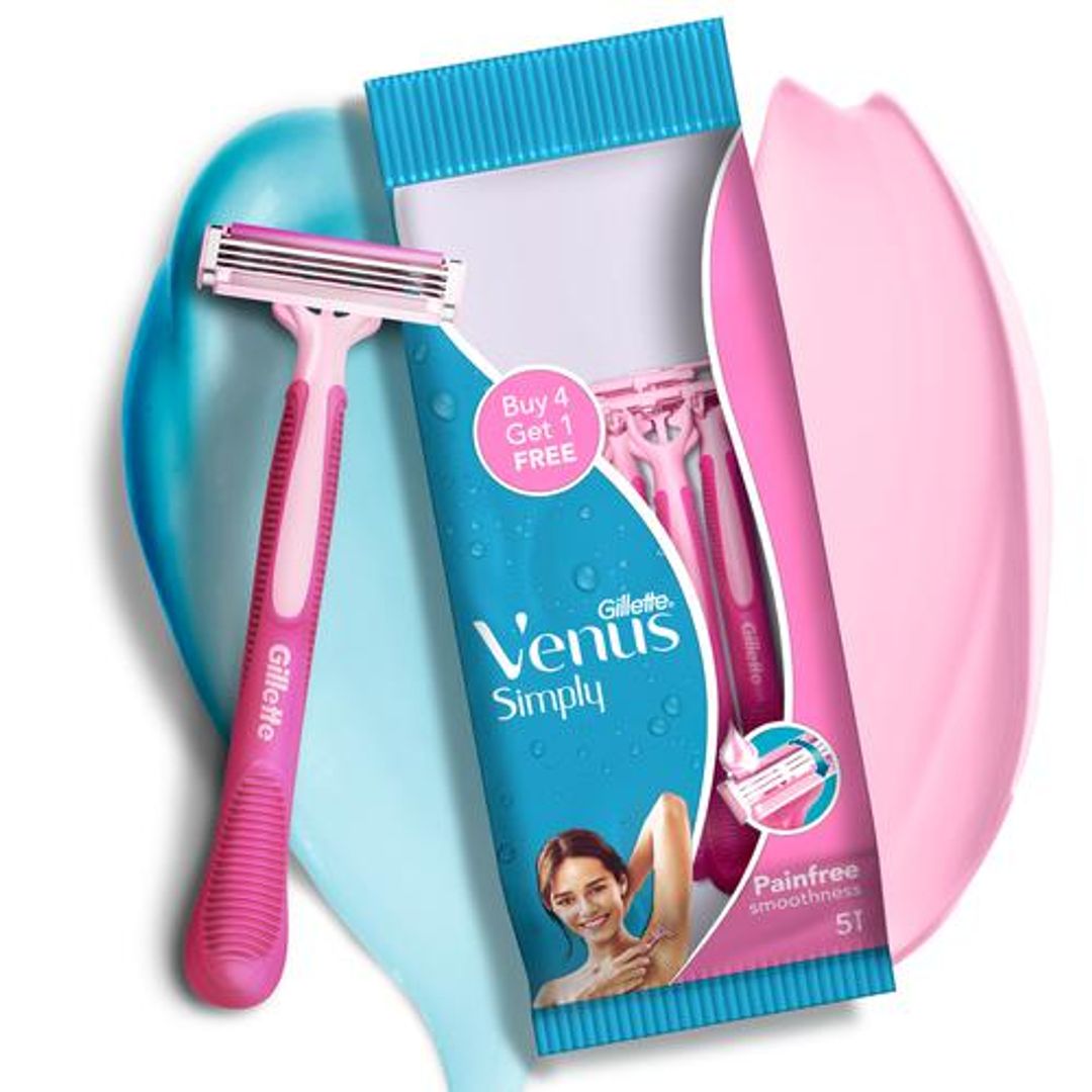 Gillette Venus Simply Venus 3 Blade Hair Removal Razor - For Women, 5 pcs (Buy 4 Get 1 Free)