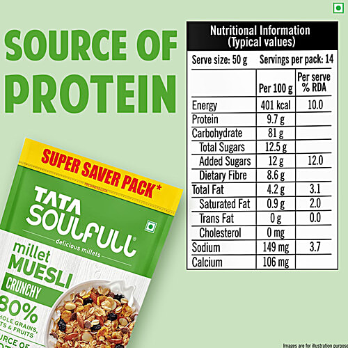 Buy Tata Soulfull Millet Muesli Crunchy, Contains Almonds & Raisins