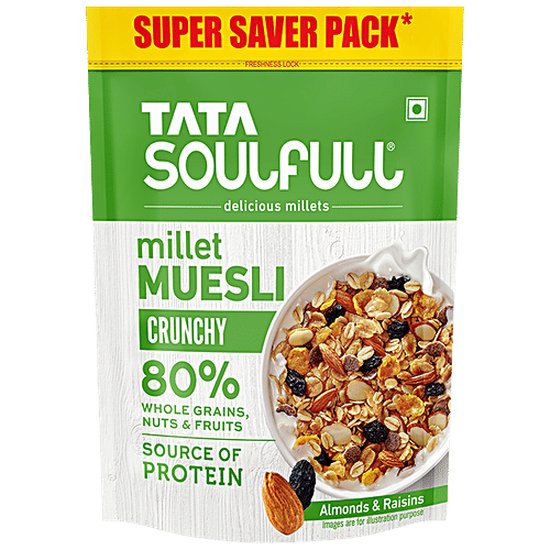 Tata Soulfull Millet Muesli Crunchy, Contains Almonds & Raisins, Source of Protein, Benefits