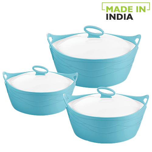 Asian Insulated Plastic Casserole For Roti/Chapati - Flamingo Deluxe Blue, 3 pcs (1000 ml + 1500 ml + 2500 ml) 