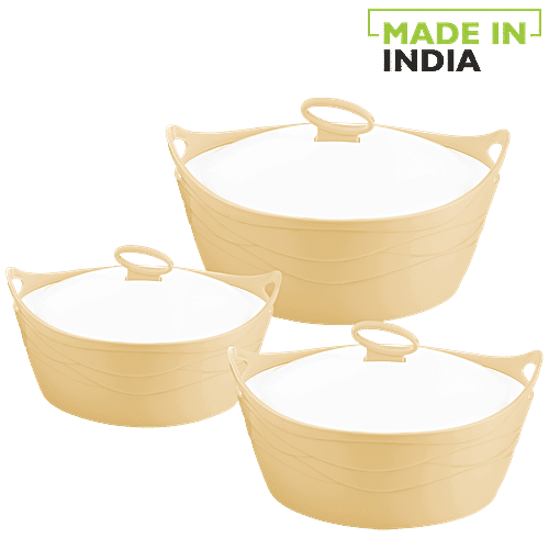 Asian Insulated Plastic Casserole For Roti/Chapati - Flamingo Deluxe, Yellow, 3 pcs (2.5 L + 1.5 L + 1 L) 