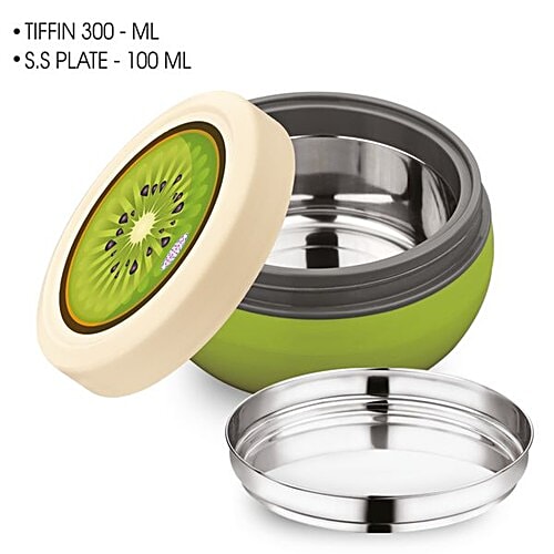 Asian Microwaveable Round Plastic Lunch Box/Tiffin Box - Fun Meal, Green, Medium, 1 pc  