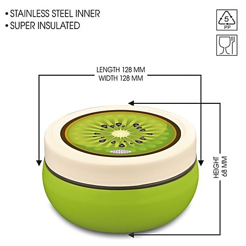 Asian Microwaveable Round Plastic Lunch Box/Tiffin Box - Fun Meal, Green, Medium, 1 pc  