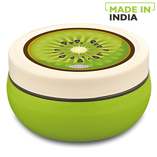 Asian Microwaveable Round Plastic Lunch Box/Tiffin Box - Fun Meal, Green, Medium, 1 pc  