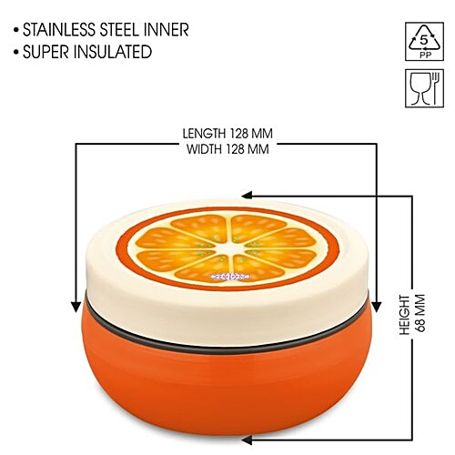 Asian Microwaveable Round Plastic Lunch Box/Tiffin Box - Fun Meal, Orange, Medium, 1 pc  