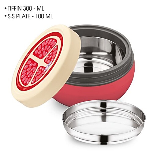 Asian Microwaveable Round Plastic Lunch Box/Tiffin Box - Fun Meal, Red, Medium, 1 pc  