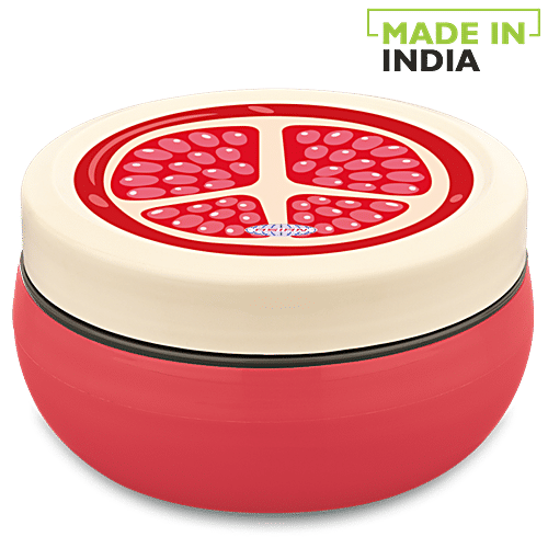 Asian Microwaveable Round Plastic Lunch Box/Tiffin Box - Fun Meal, Red, Medium, 1 pc  